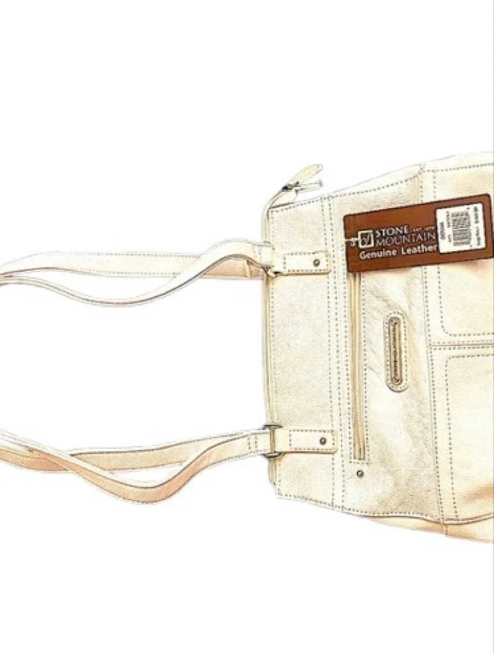 Stone Mountain Accessories Cream Leather Shoulder Tote with Double Straps